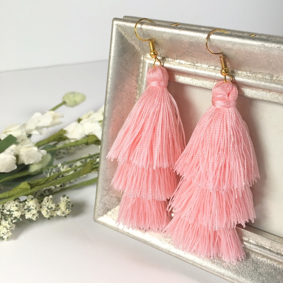 Jewelry - Tiered Tassel Drop Pink Dangle Earrings